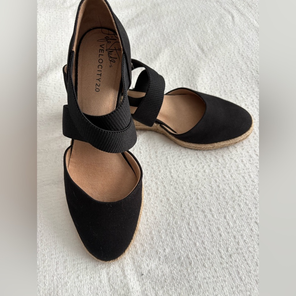 Velocity Black Espadrille Mary Jane Flats